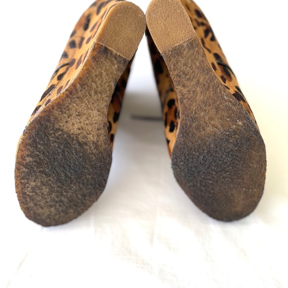 SHOEMINT Shoe Bootie Wedge Leopard sz 8.5 Pony Hair Lace up EXC Jolly Tan - Picture 9 of 11